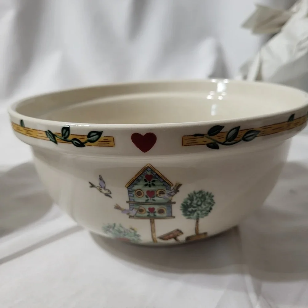 3pc Thomson Pottery Nesting Mixing/Serving Bowls | Birdhouse Pattern Cottagecore